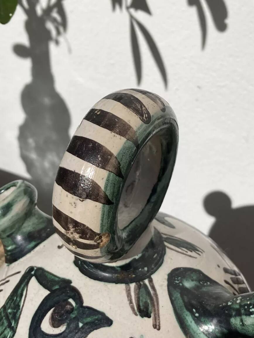 Hand-painted Picasso style ceramic bird jug signed Punter