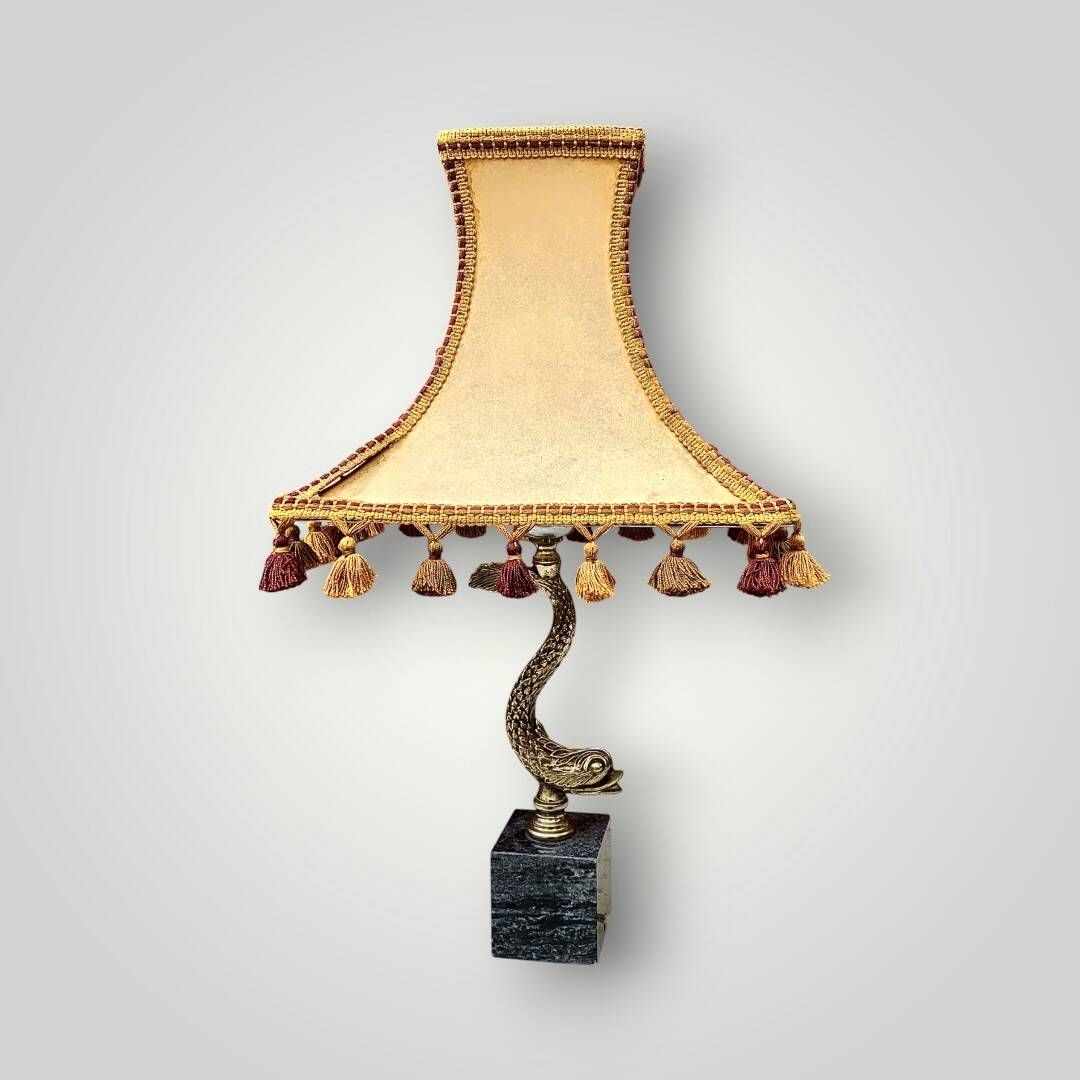 Vintage Fish Side Lamp - Grey Marble Base and Brass Fish