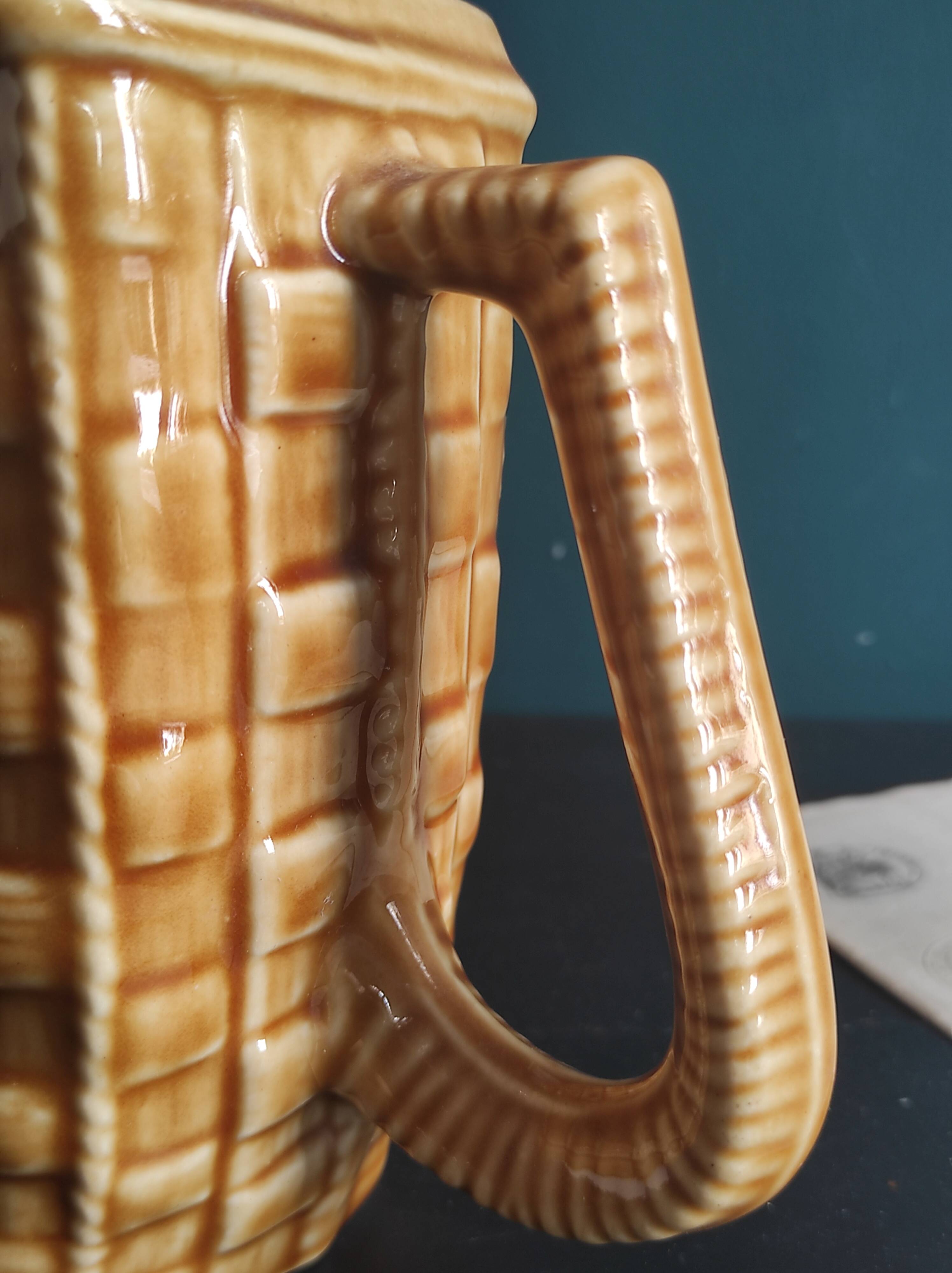 Rare French vintage rectangular Majolica pitcher