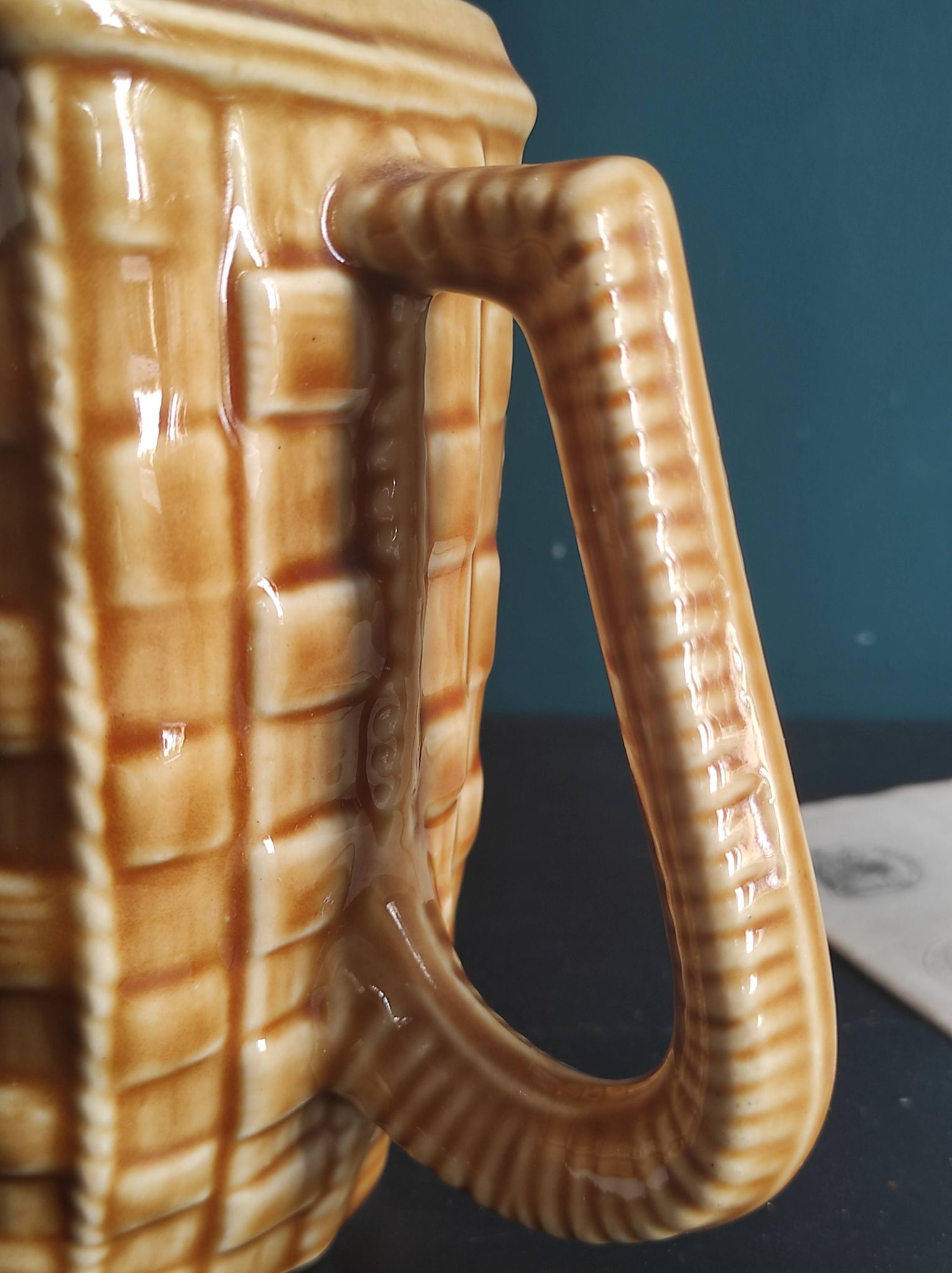 Rare French vintage rectangular Majolica pitcher