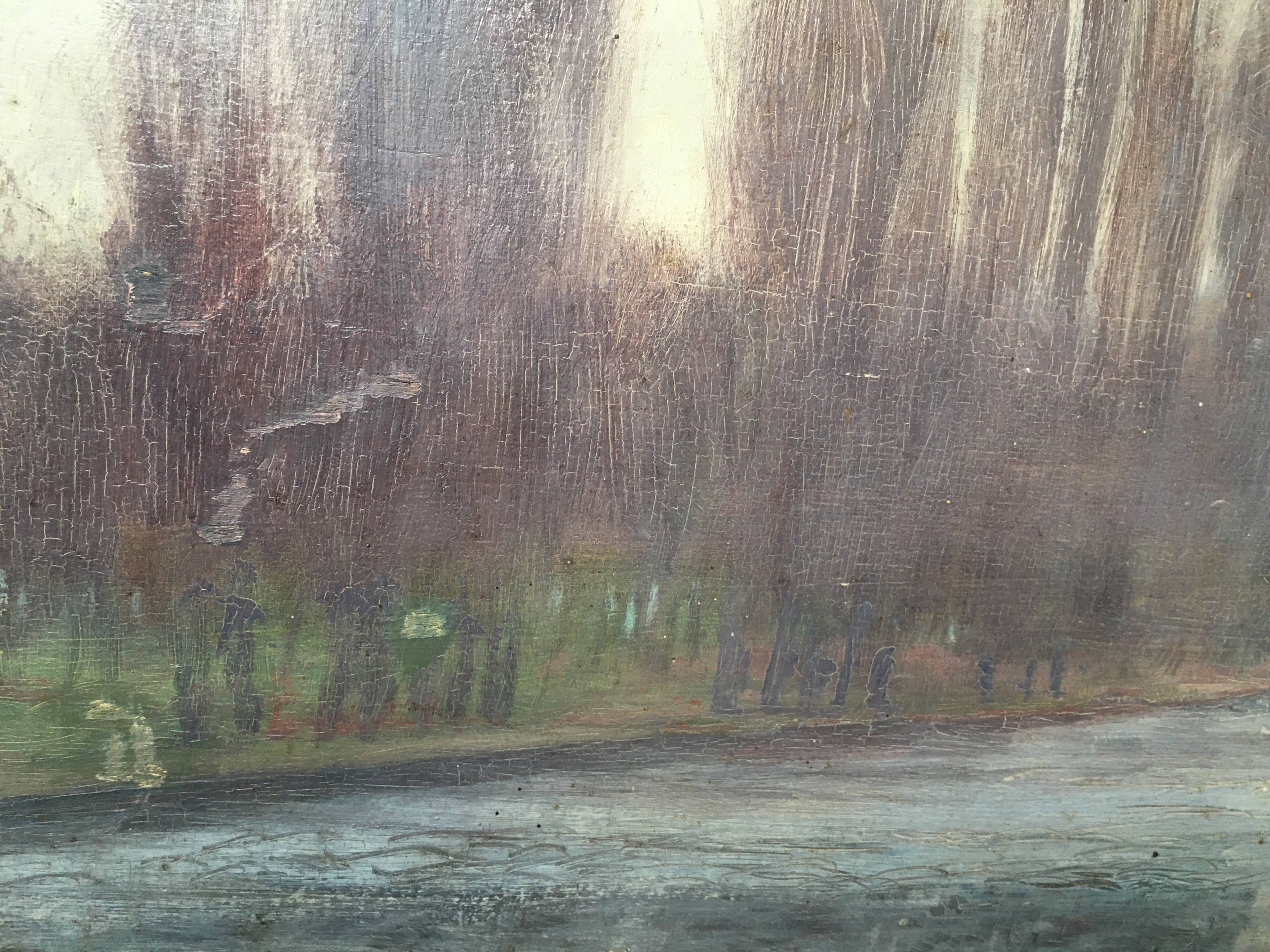 Impressionist Post-Print Painting "Tree River Bord" by François Moreau - 1914