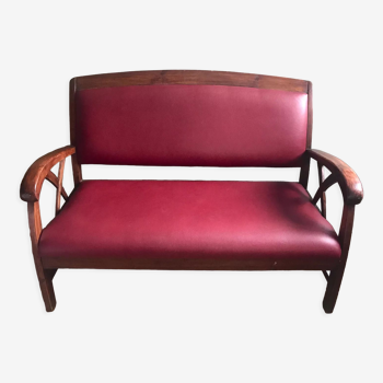 Vintage leather sofa moleskine deep red