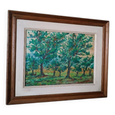 Peinture à l'huile sur panneau isorel paysage boisé signée et datée