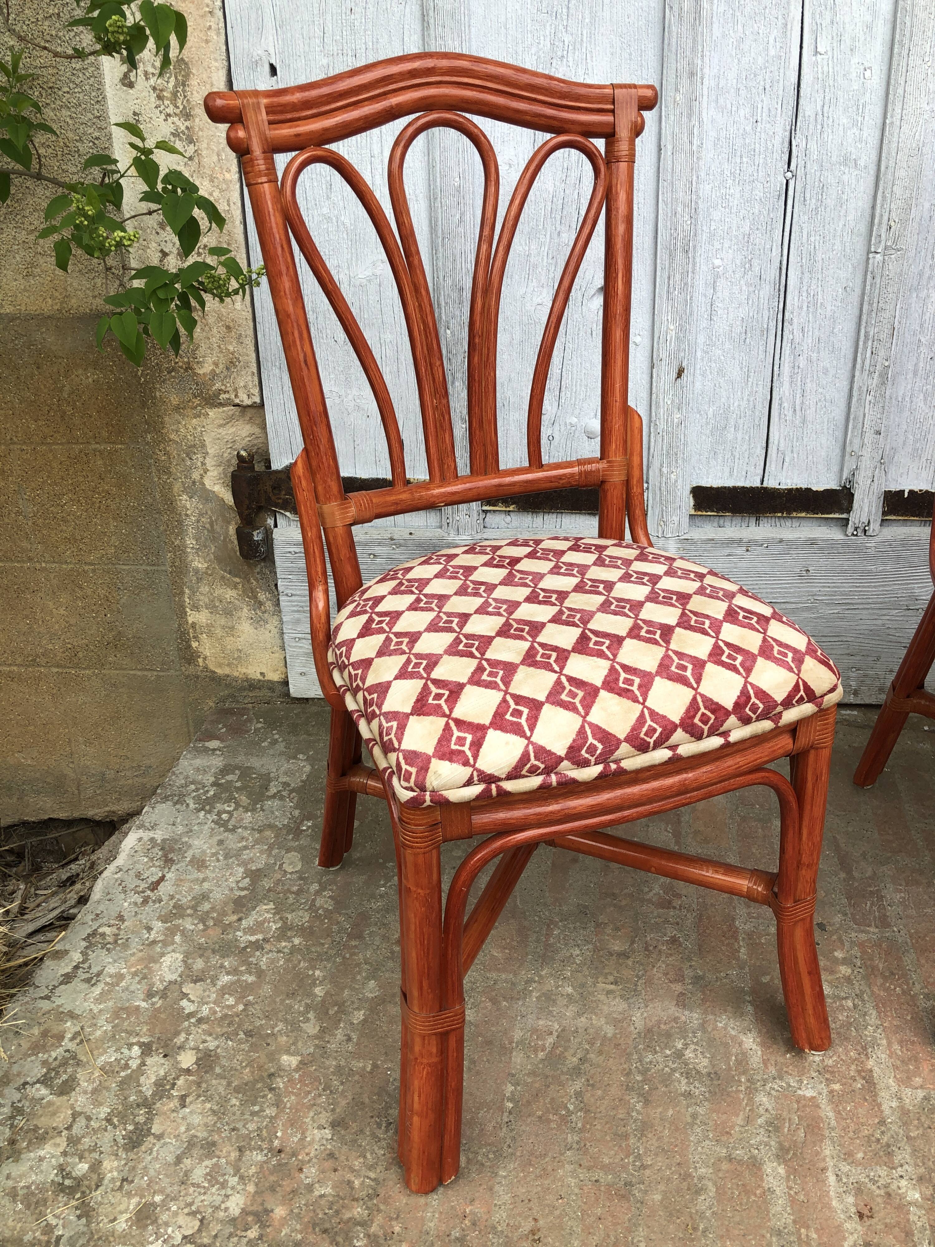 4 chaises bambou et cuir Roche Bobois 1960