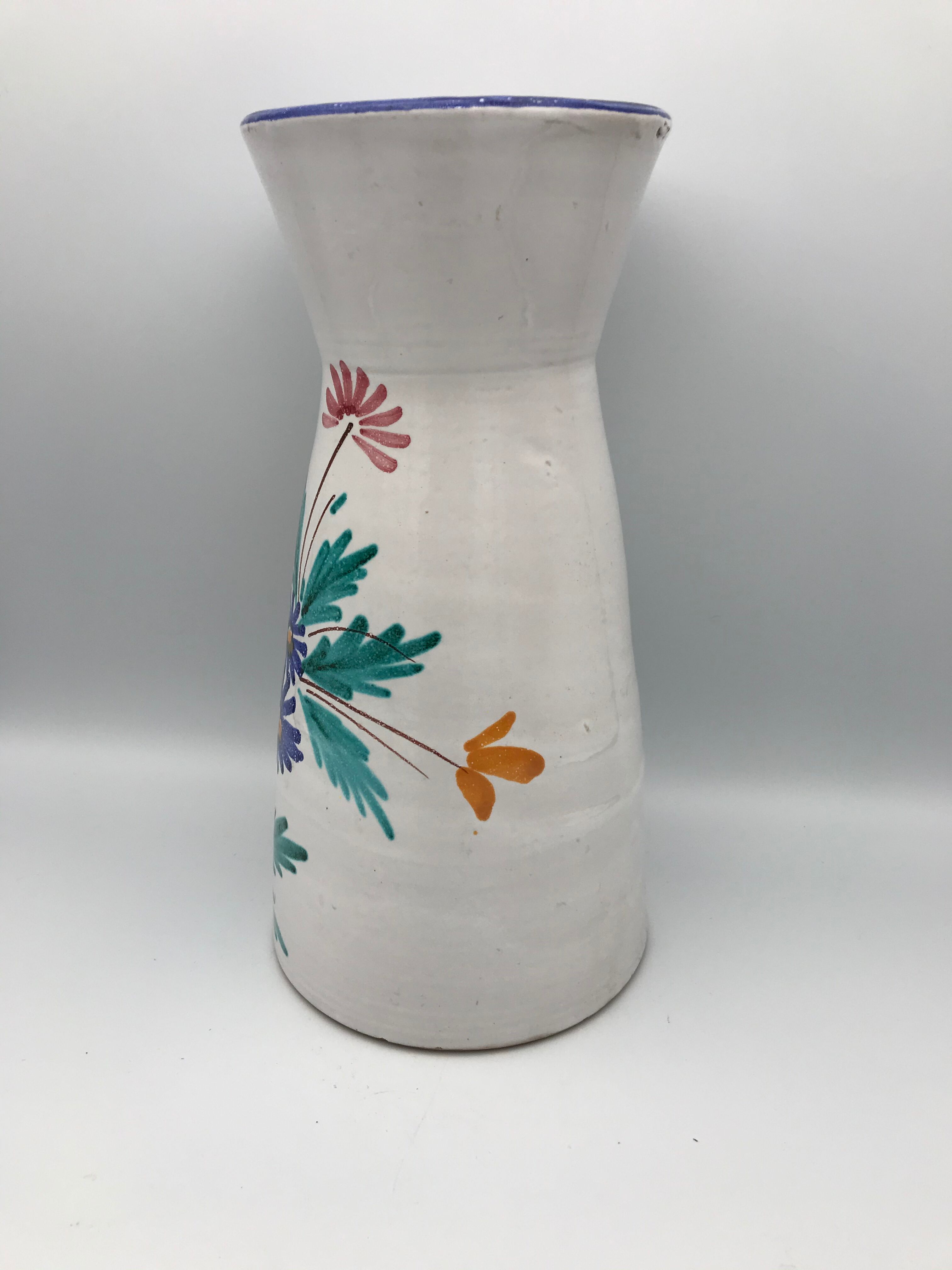 Vintage ceramic vase signed with polychrome flower decoration 25 cm