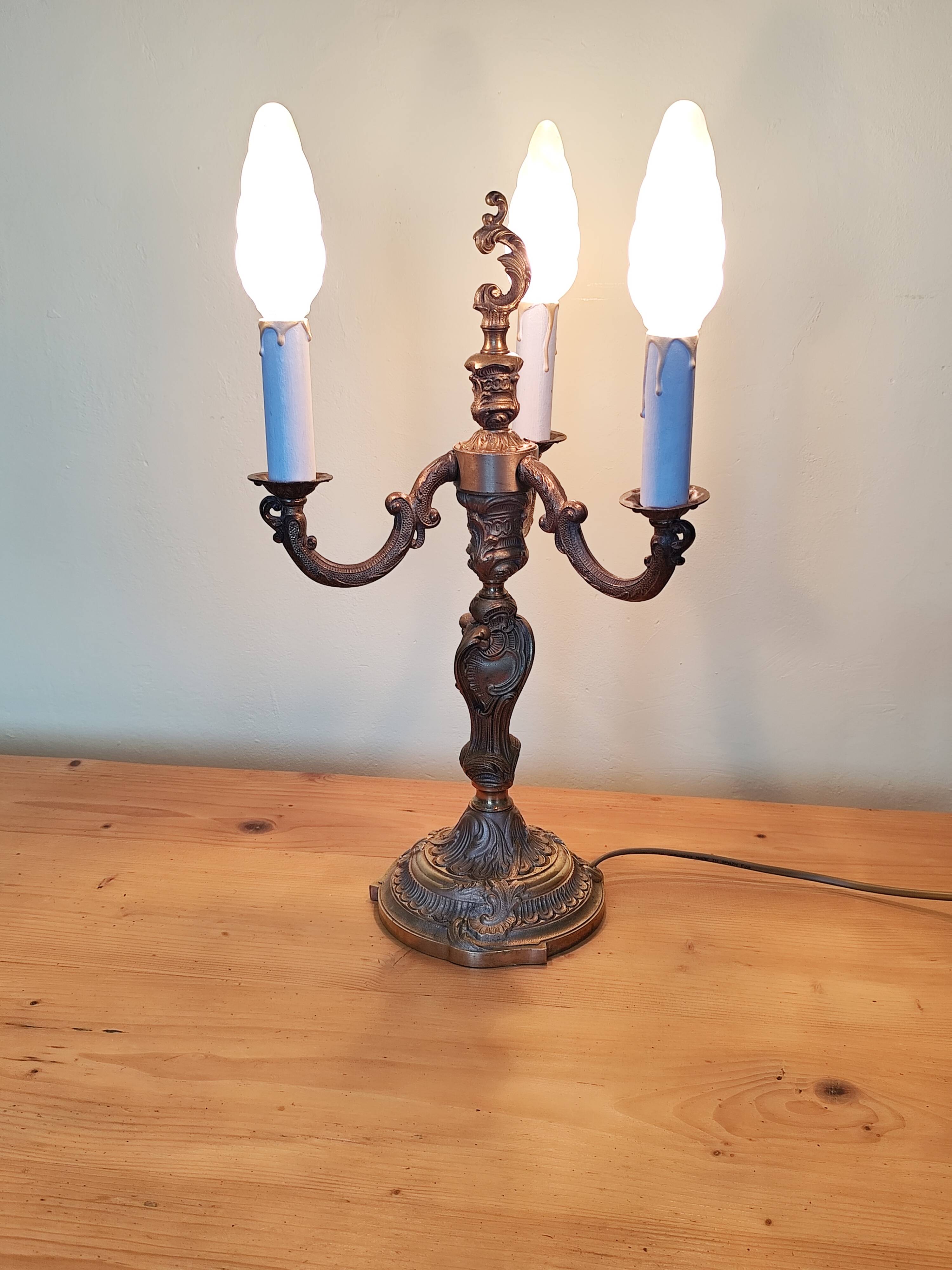 bronze 3-light chandelier, rococo style desk lamp