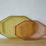Octagonal Art Deco pressed glass tray