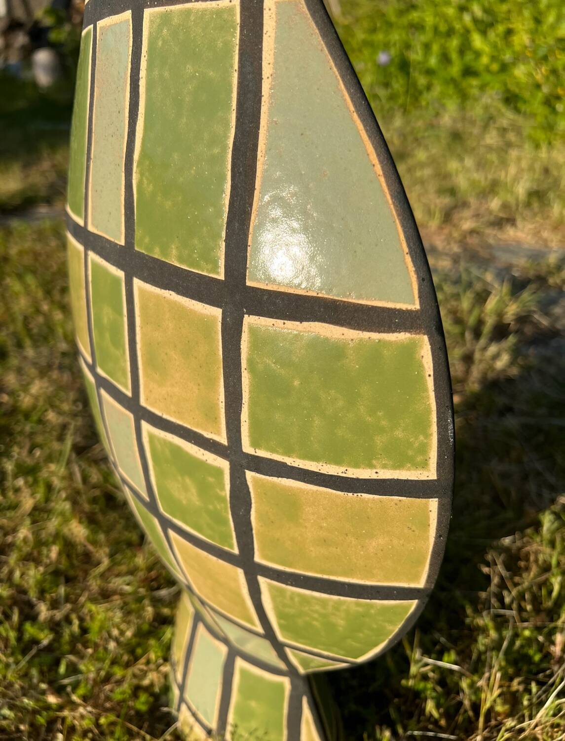Large Art Deco olive green glazed ceramic vase