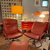 Pair of Lounge Chairs + Malung Leather Ottoman from the 90's