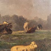 Andres Cortes (Spanish painter 1812-1879), landscape with cows and sheep. Oil on canvas 19th century
