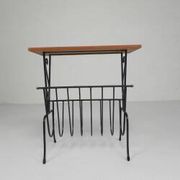 Vintage side table, magazine rack with Hemiksem tile, 1950s