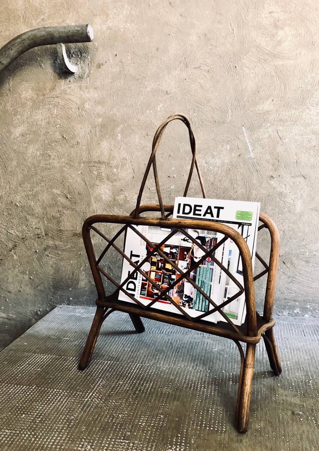 Vintage rattan magazine rack