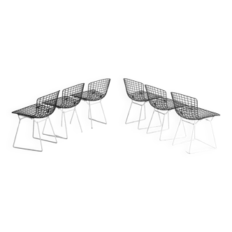 Ensemble de 7 chaises Bertoia noires et blanches pour Knoll International, années 1970