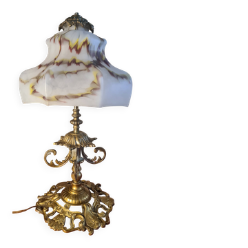 bronze lamp chiseled art nouveau opaline shade antique 44x23