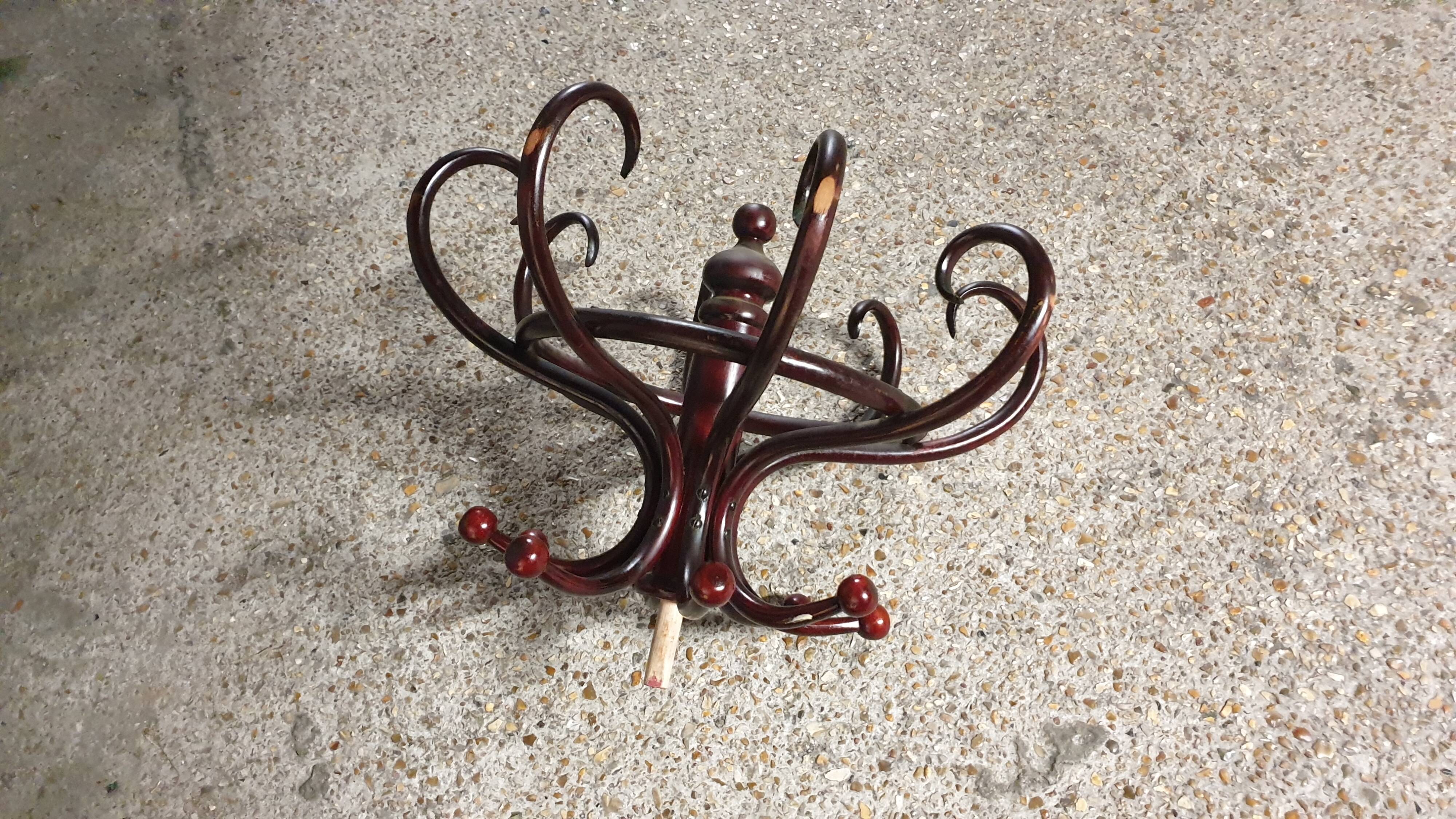 Art Nouveau curved wood coat rack