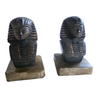 Paire de serres livres "egyptiens pharaons" en metal & marbre art deco
