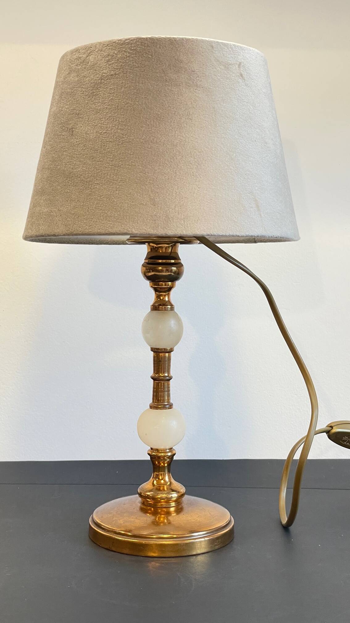 Vintage marble and velvet metal lamp