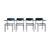 4 fauteuils empilables minimalistes en métal bleu et contreplaqué par Gijs van der Sluis