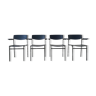 4 fauteuils empilables minimalistes en métal bleu et contreplaqué par Gijs van der Sluis