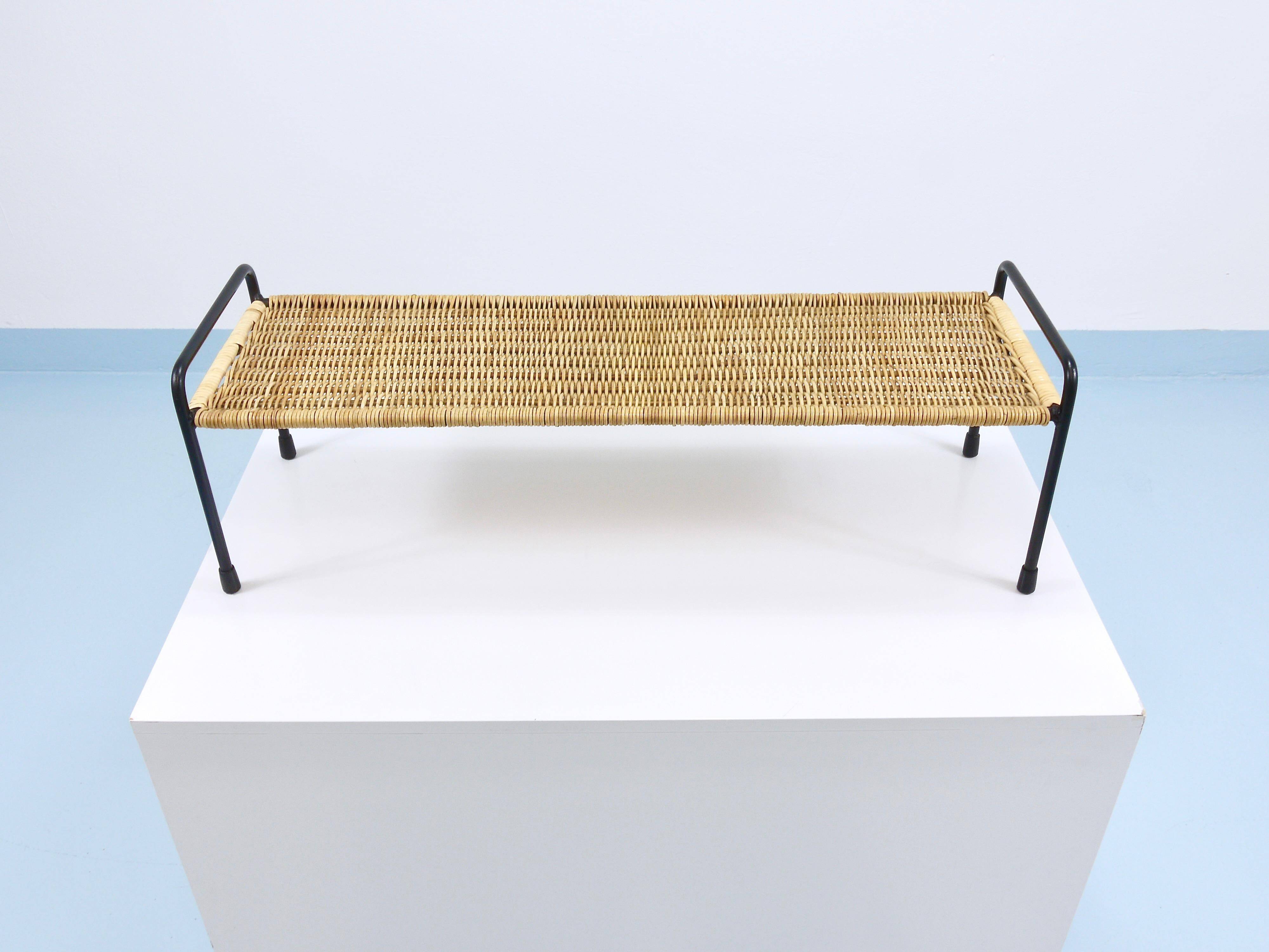 Carl Aubock side table, flower bench, iron, rattan, wicker, Austria, 1950s