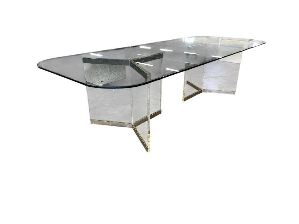 Table / table à manger vintage en verre XL (3 mètres de long )