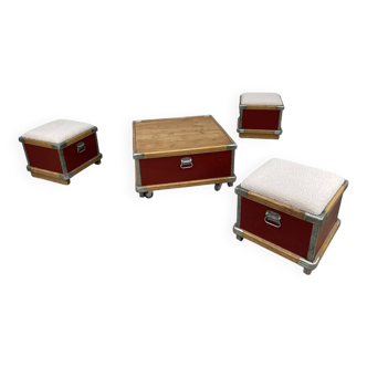 Industrial coffee table and stools
