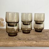 6 small LUMINARC France smoked glass glasses
