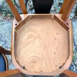 Four vintage beech and skai chairs