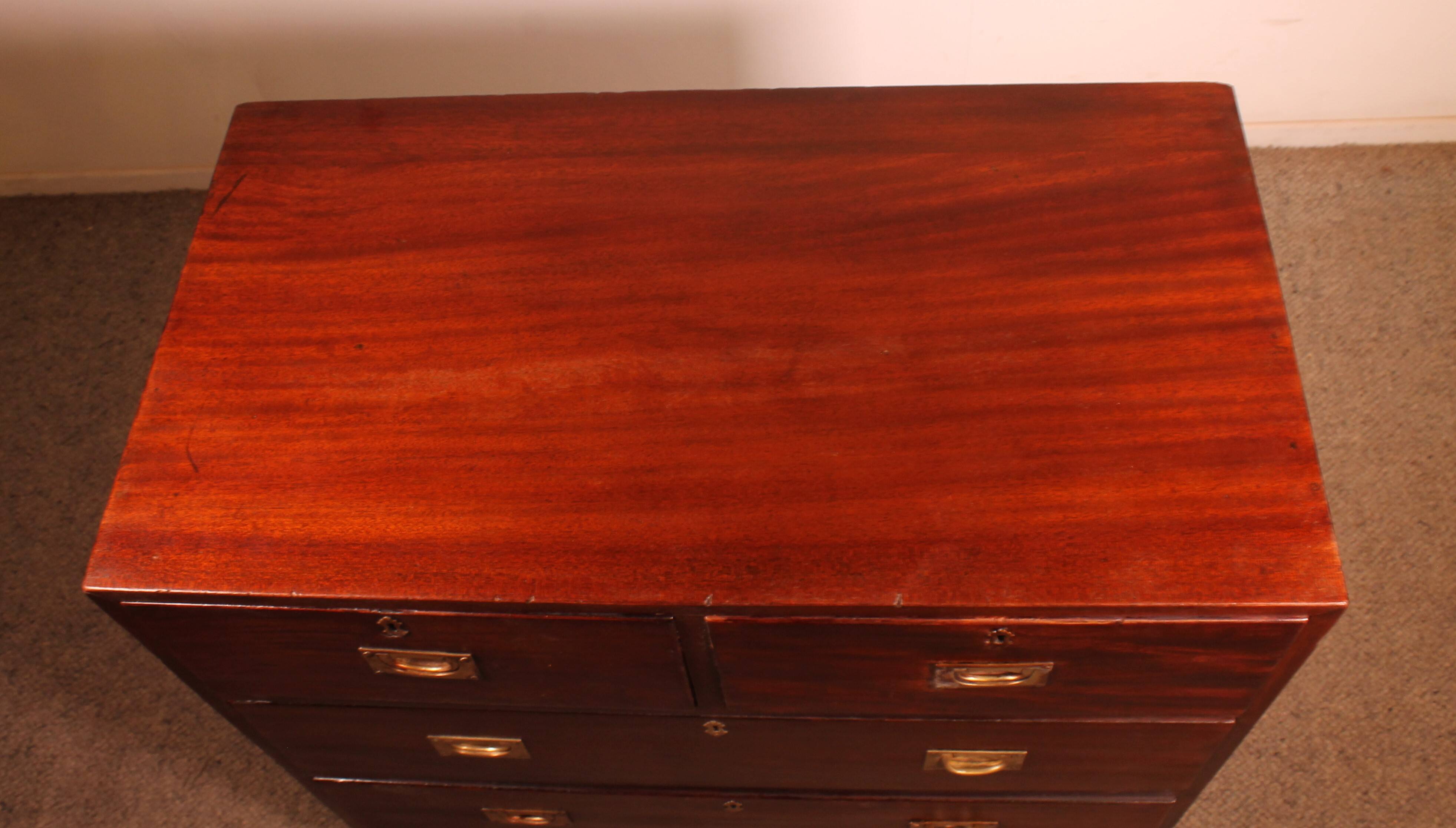 Military or Naval Chest of Drawers in Mahogany - 19th Century