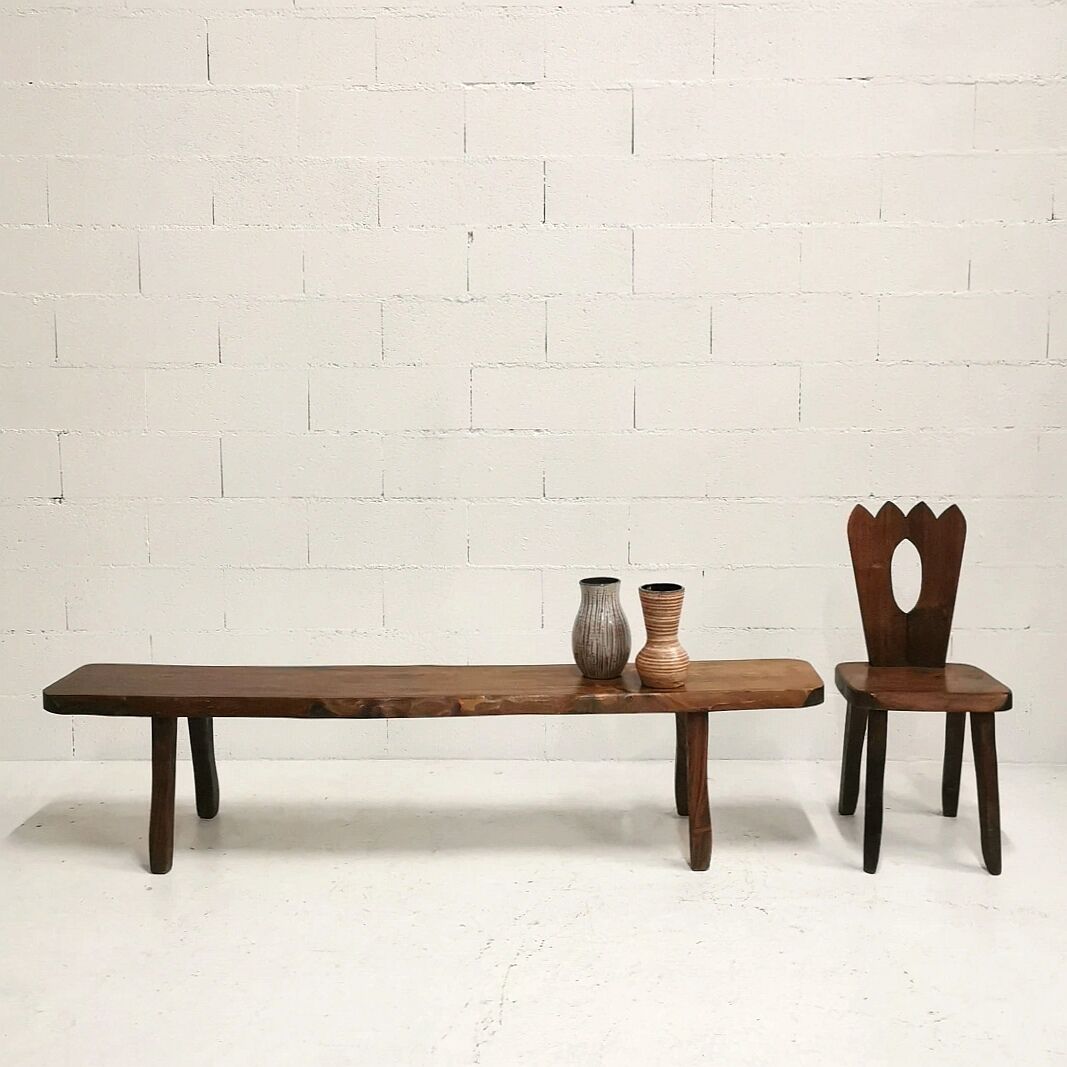 Brutalist solid elm bench, 1960
