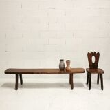 Brutalist solid elm bench, 1960