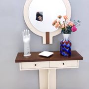 Postmodern Ivory Lacquered Walnut Wall Mirror and Console Table, Italy
