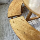 Set of round table and 4 rounded benches, 1950