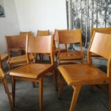 Set of 10 theater chairs wood honey