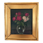 Vintage original floral rose still life oil painting