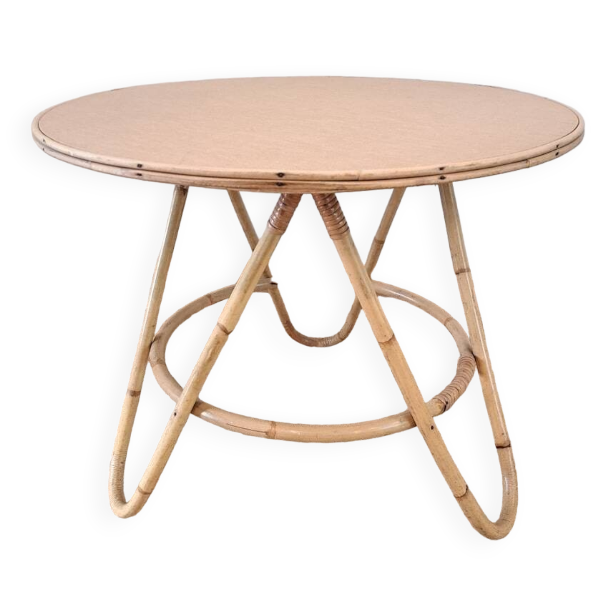 Vintage round bamboo and rattan table