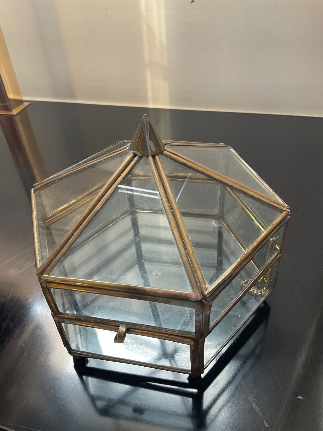 Jewelry box in brass and glass