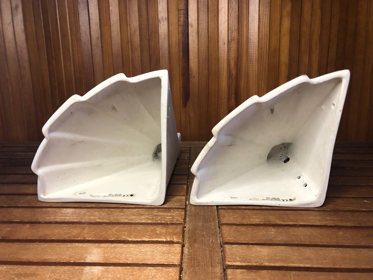 Pair art deco wall lamp angle white plaster made in italy vintage #a469