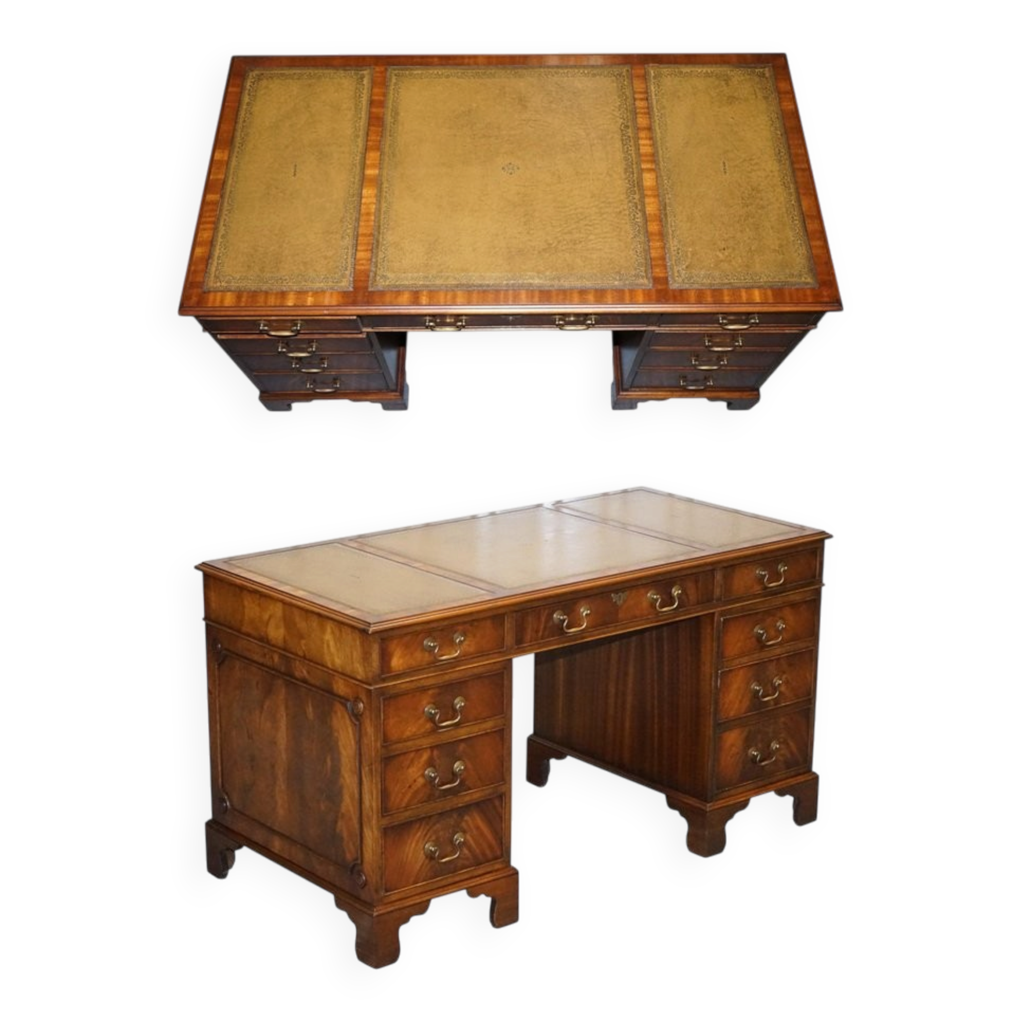 Vintage Green Hunter Leather Pedestal Desk by Bevan Funnell