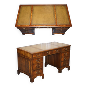 Vintage Green Hunter Leather Pedestal Desk by Bevan Funnell