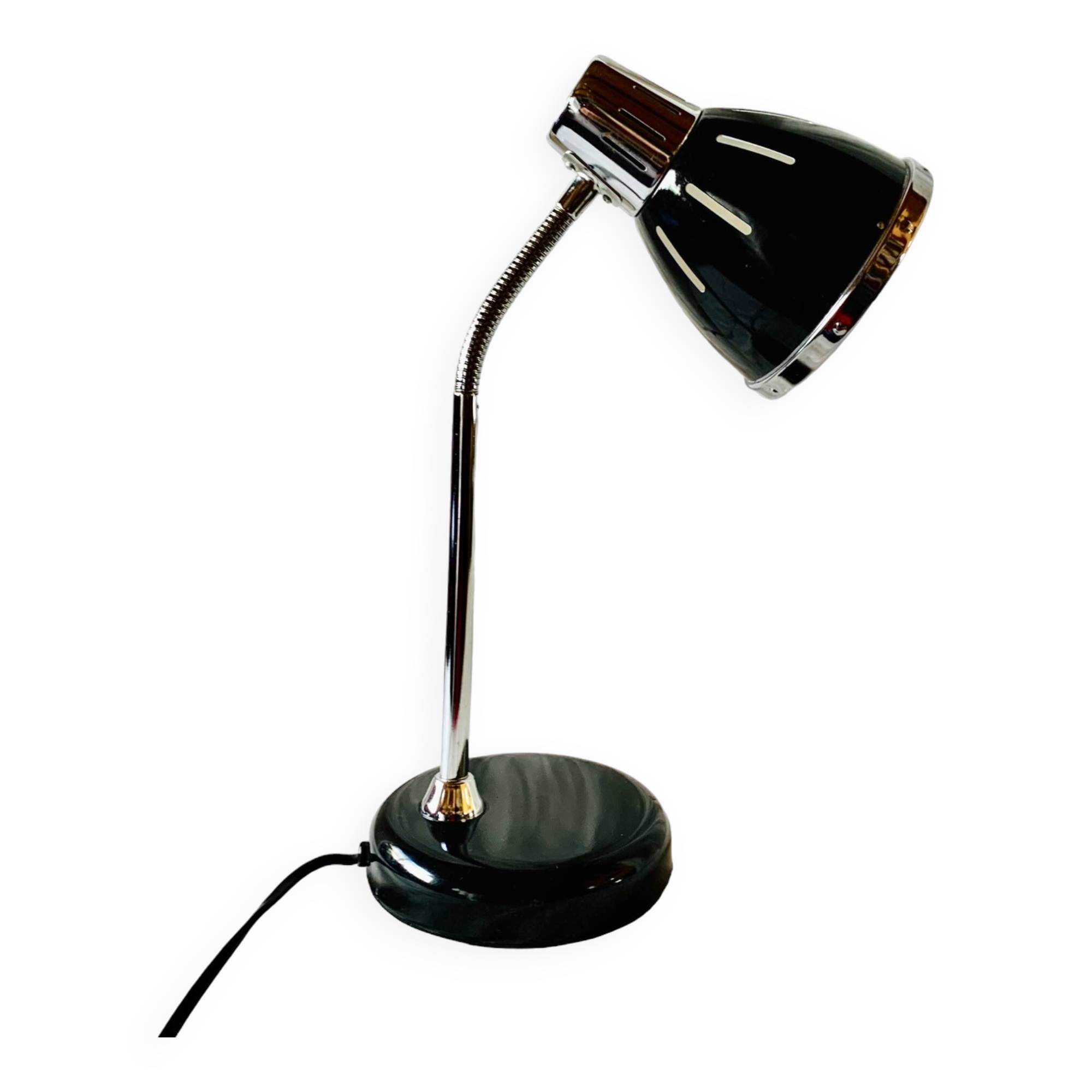 Vintage flexible desk lamp in black and chrome metal