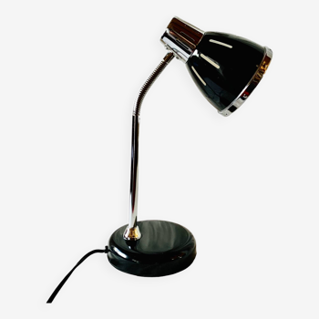 Lampe de bureau vintage flexible  en métal noir et chromé