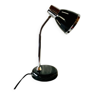 Lampe de bureau vintage flexible  en métal noir et chromé
