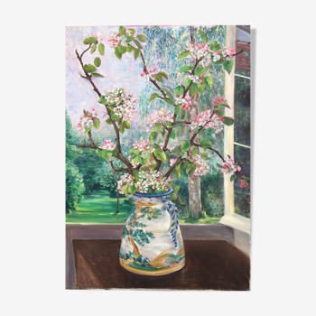 Painting Oil - Bouquet Branch Apple Trees in Bloom - Unsigned