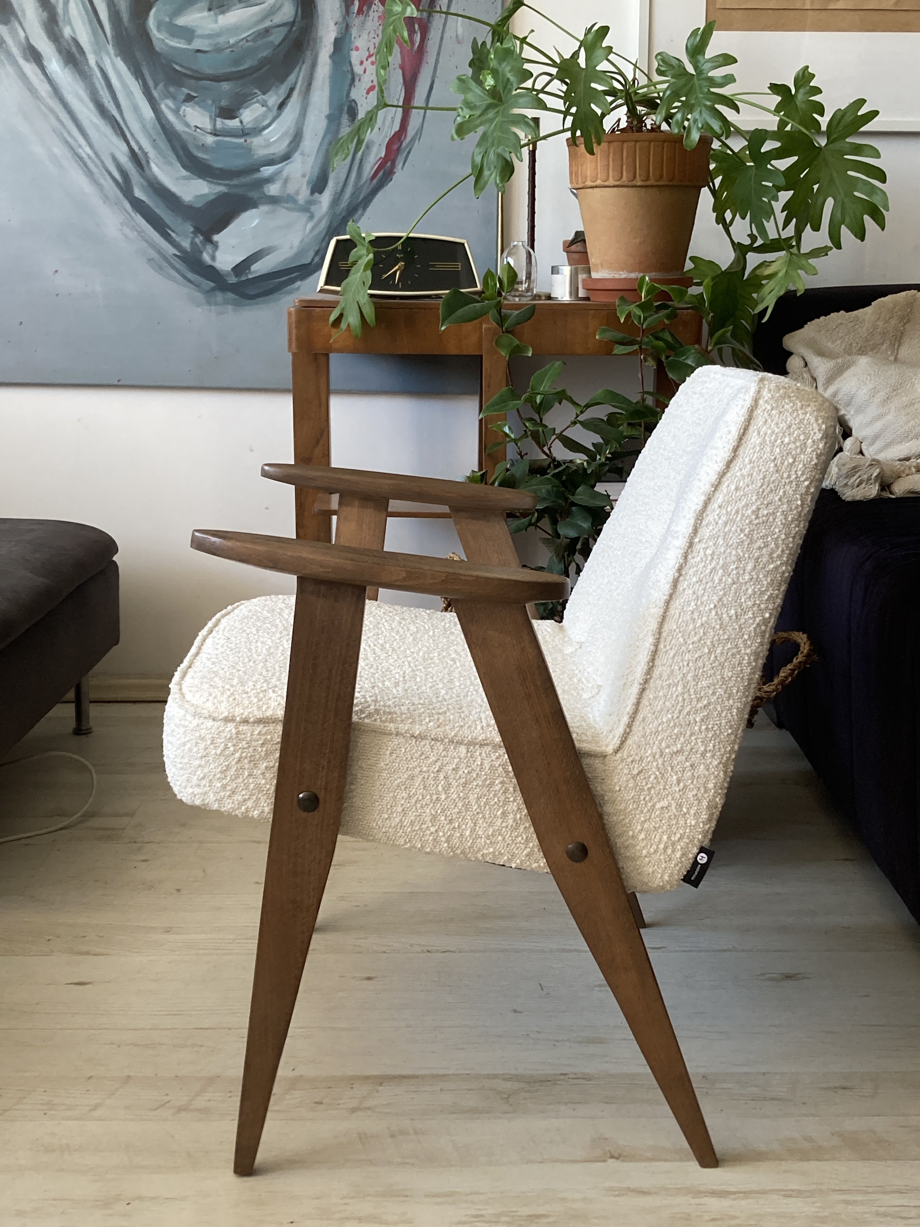Original polish mid-century 366 chair designed in 1962 by J. Chierowski. Boucle fabric