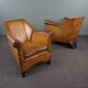 Pair of vintage sheep leather Art Deco armchairs by Bart van Bekhoven