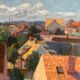 Large Original Swedish Oil on Panel – "Urban Landscape" by Wilhelm Matton – Signed – Dated 1947 – Framed – 83 × 73 cm (32.7 in × 28.7 in)