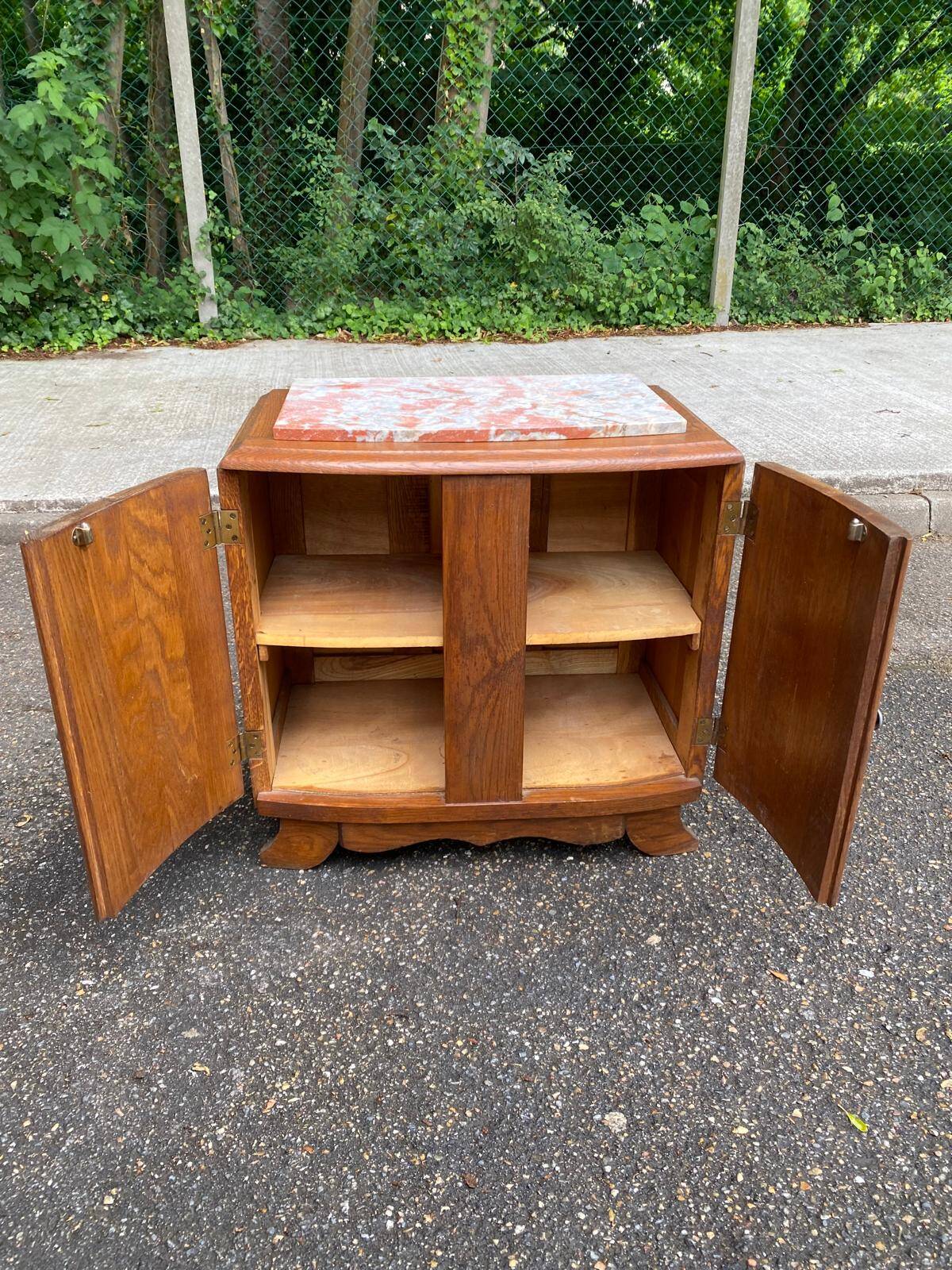 Art Deco bedside table in solid oak and marble from the 1930s.