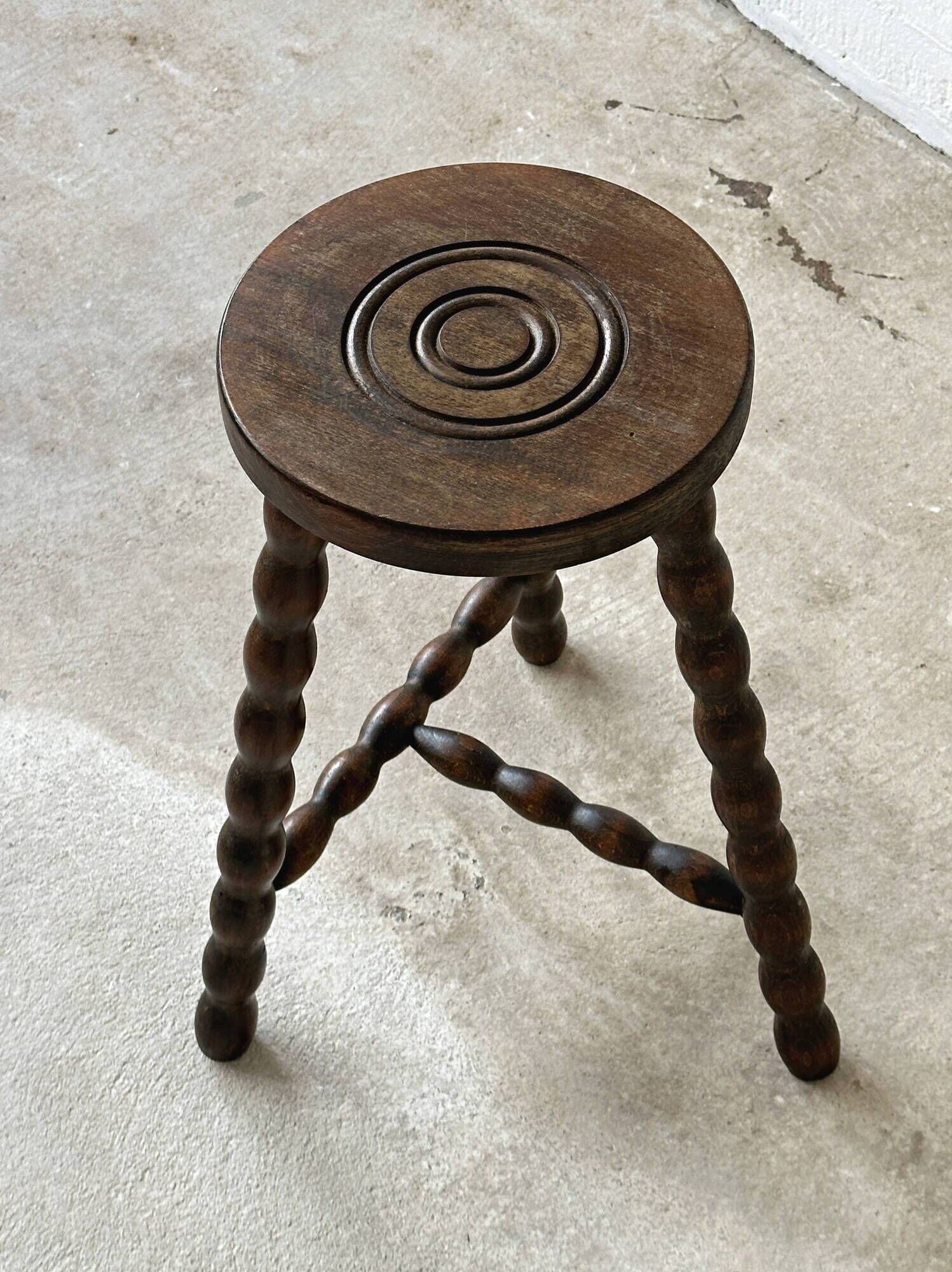 Antique turned wooden tripod stool