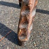 Brutalist low tripod wooden stool